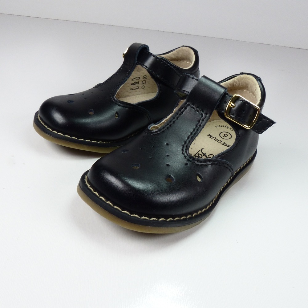 Footmates Harper T Strap Leather Shoes Black Size 5 M Girls Toddler Shoes EUC
